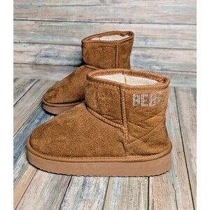 Bebe Girls Size 2 Brown Faux Suede Fleece Lined Pull On Winter Boots